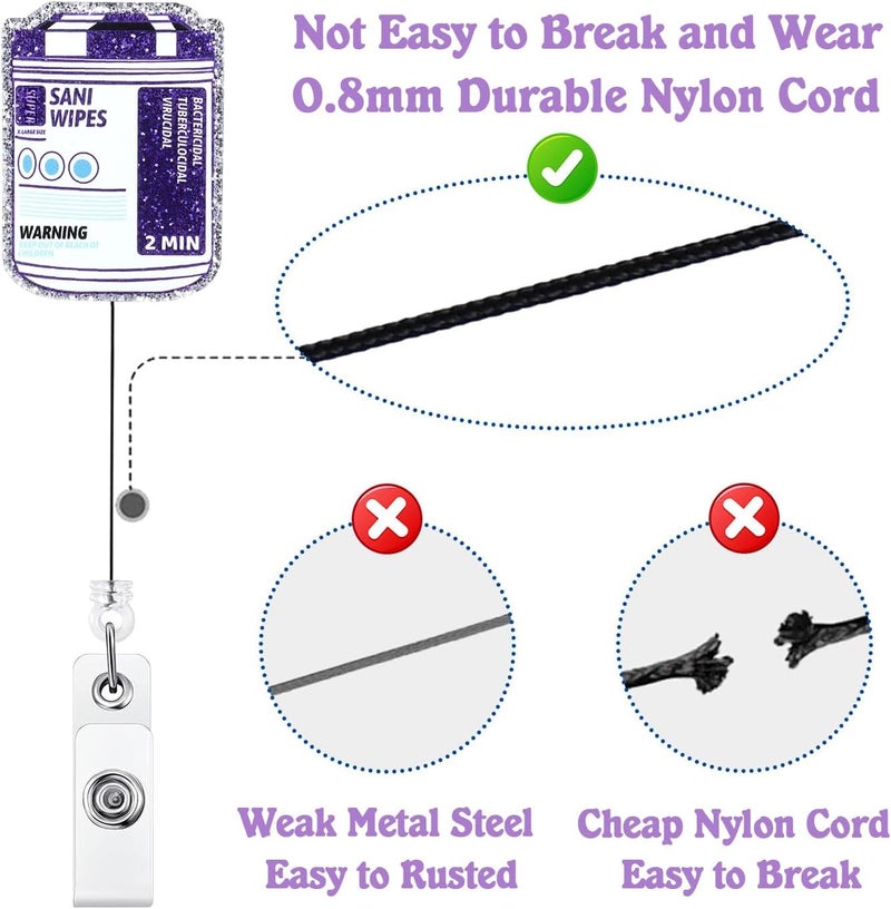 Bydevia Sani Wipes Badge Reel Retractable for Nurse Nursing RN CNA LPN Doctor & Medical Worker | Funny Nurse Badge Accessories, Healthcare Badge Holder with Alligator Clip & 24” Durable Nylon Cord | Acrylic - Image 4
